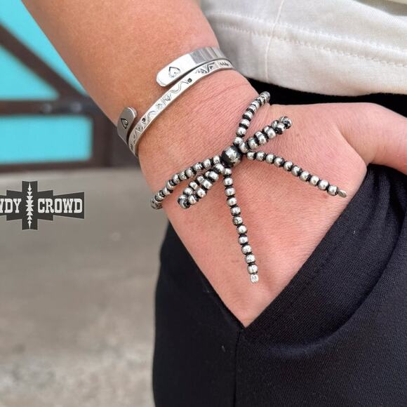 Rowdy Crowd Jewelry - Western Layering Silver Beaded Bow Stretch Bracelet
